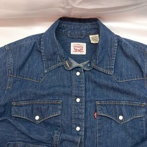 Levi's Womens Ultimate Western Blue Denim Shirt Womens S Medium Wash Pearl Snap